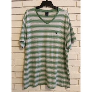 U.S.POLO ASSN. Mens Size XXL Green & White‎ Striped V Neck T Shirt